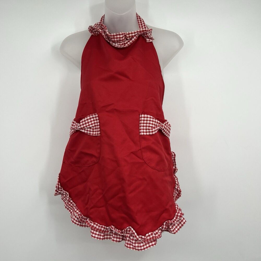 Vintage Style Red Gingham Detail Apron Retro Rockabilly Pinup Country Cottage